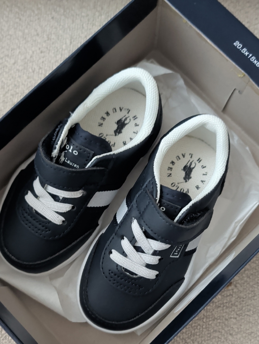 Ralph Lauren Kids Navy & White Velcro Low-Top Sneakers Nib Size 6